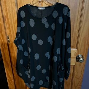 Elegant Black Tunic with Gray Polka Dots
